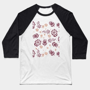 Retro Flowers in Orange and Maroon Baseball T-Shirt